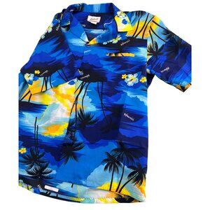Vintage Helena's Men Large L Hawaiian Shirt Hawaii Print Made In USA Welt Pocket